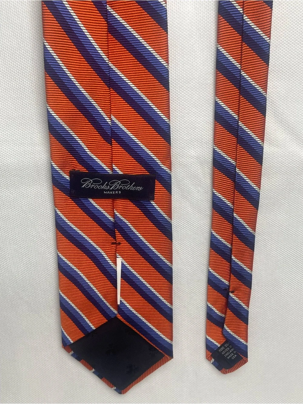 Brooks Brothers Makers Repp Silk Tie Orange Blue Preppy Striped Textured Necktie